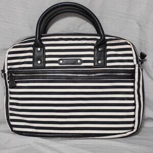 Laptop Bag 15” Computer Case Black White Striped Zippered Used Excellent